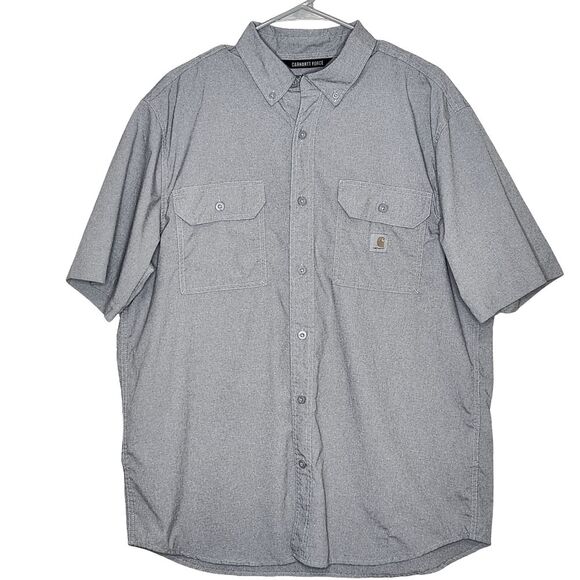 Carhartt Force Button Down Shirt Relaxed Fit Vented Short Sleeve Gray Mens Large - Picture 1 of 9